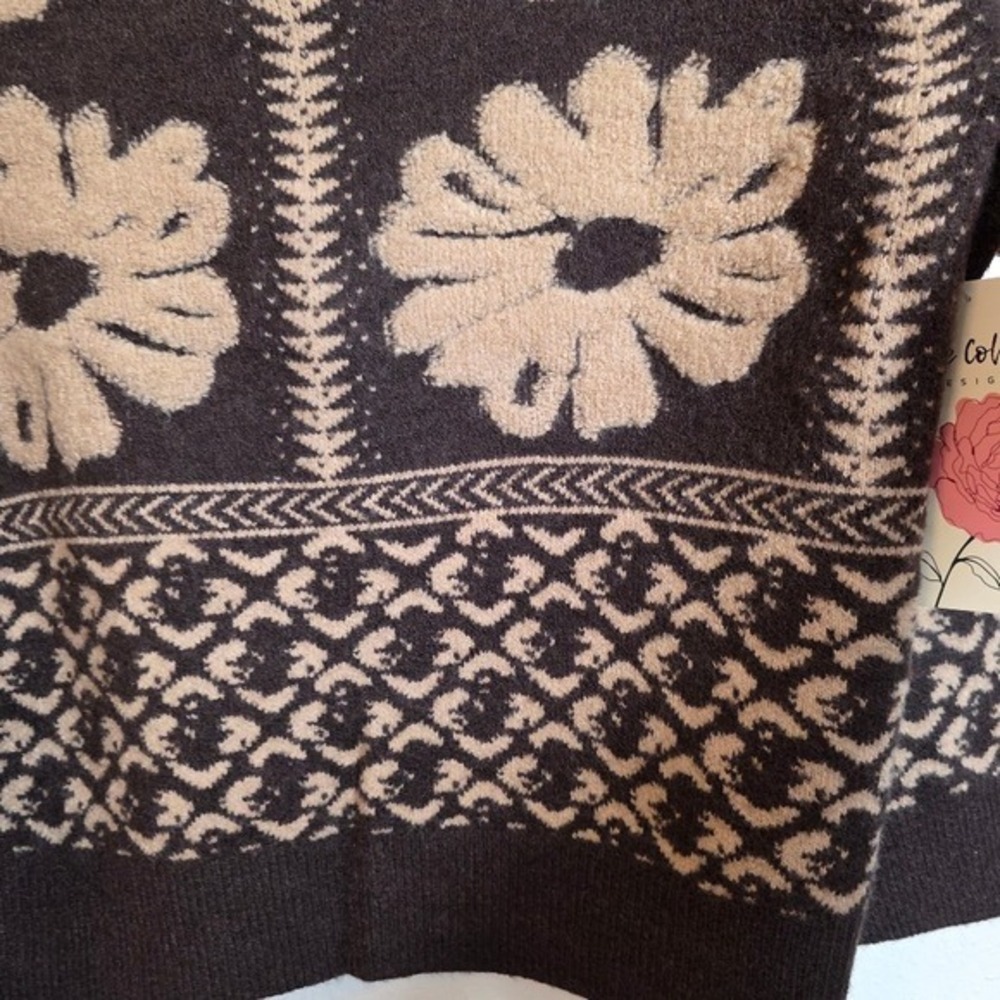 Chérie Collette Brown Floral Knit Sweater Women's Large Boho - Picture 10 of 12